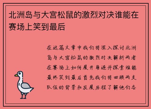 北洲岛与大宫松鼠的激烈对决谁能在赛场上笑到最后