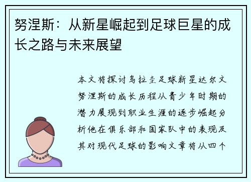 努涅斯：从新星崛起到足球巨星的成长之路与未来展望